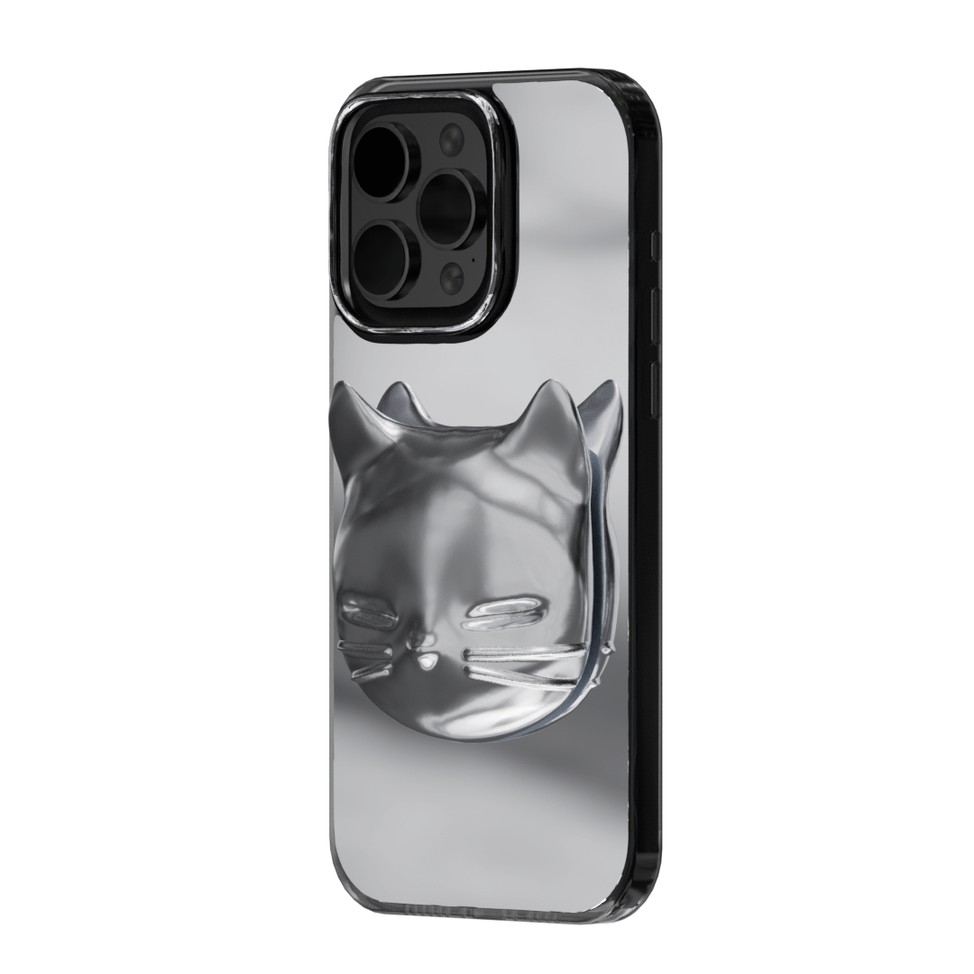 iphone case, cat face, silver, black, xtended identity, 3D printing