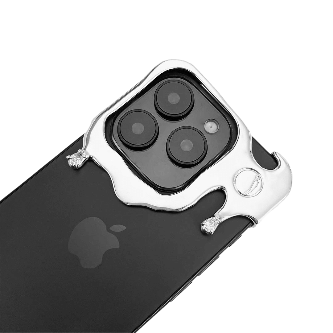 Liquid metal drip iPhone case with chrome finish – futuristic melting design for iPhone 15 pro, 15 pro max, 16 pro and 16 pro max