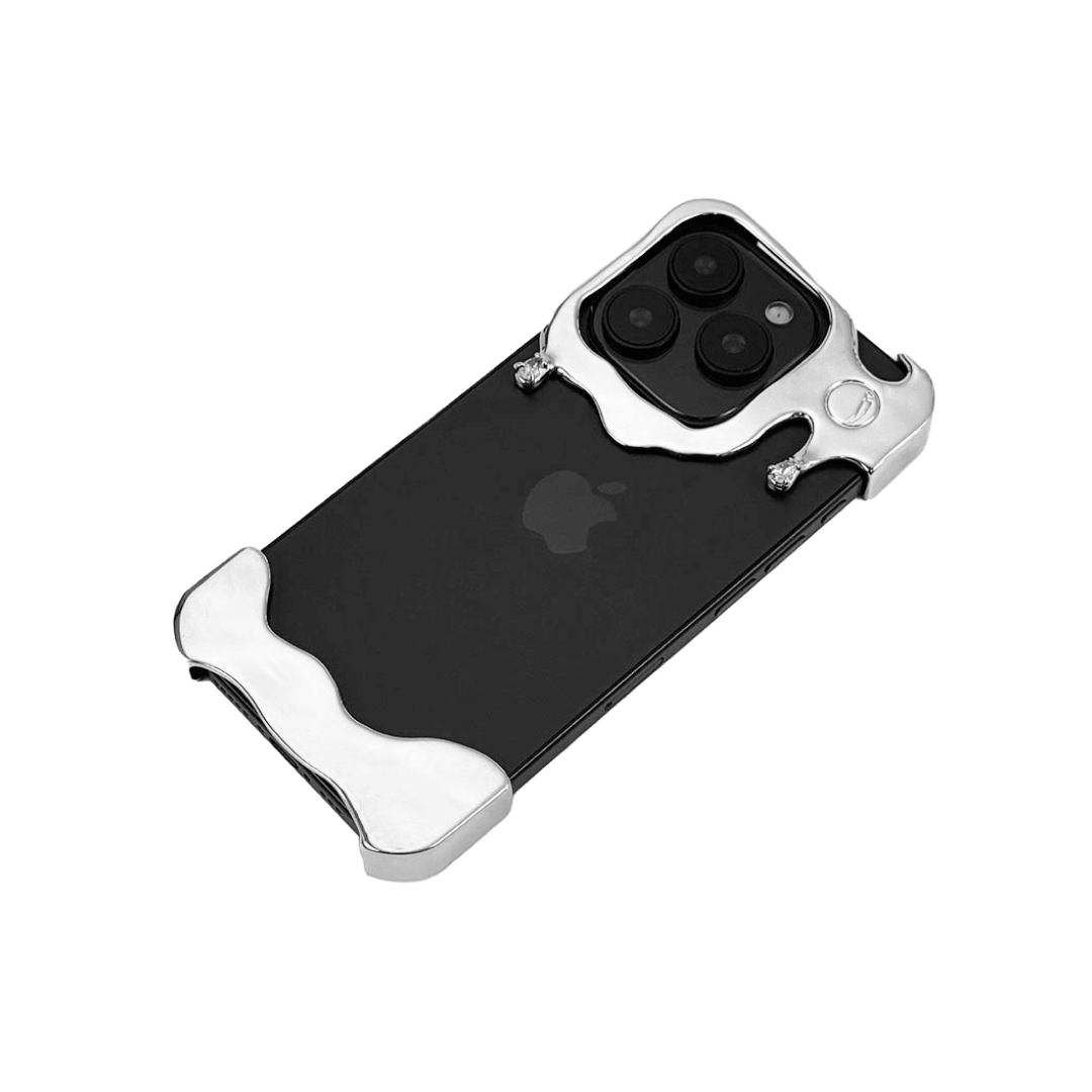 Liquid metal drip iPhone case with chrome finish – futuristic melting design for iPhone 15 pro, 15 pro max, 16 pro and 16 pro max