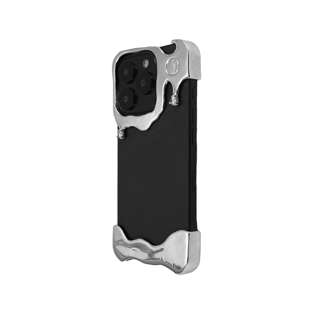Liquid metal drip iPhone case with chrome finish – futuristic melting design for iPhone 15 pro, 15 pro max, 16 pro and 16 pro max