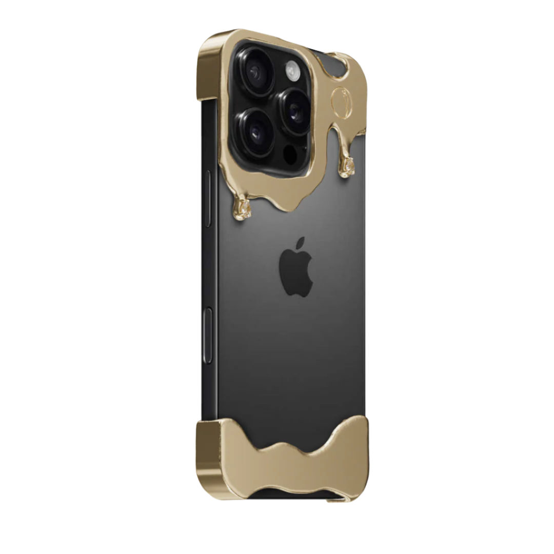 Liquid metal drip iPhone case with chrome finish – futuristic melting design for iPhone 15 pro, 15 pro max, 16 pro and 16 pro max
