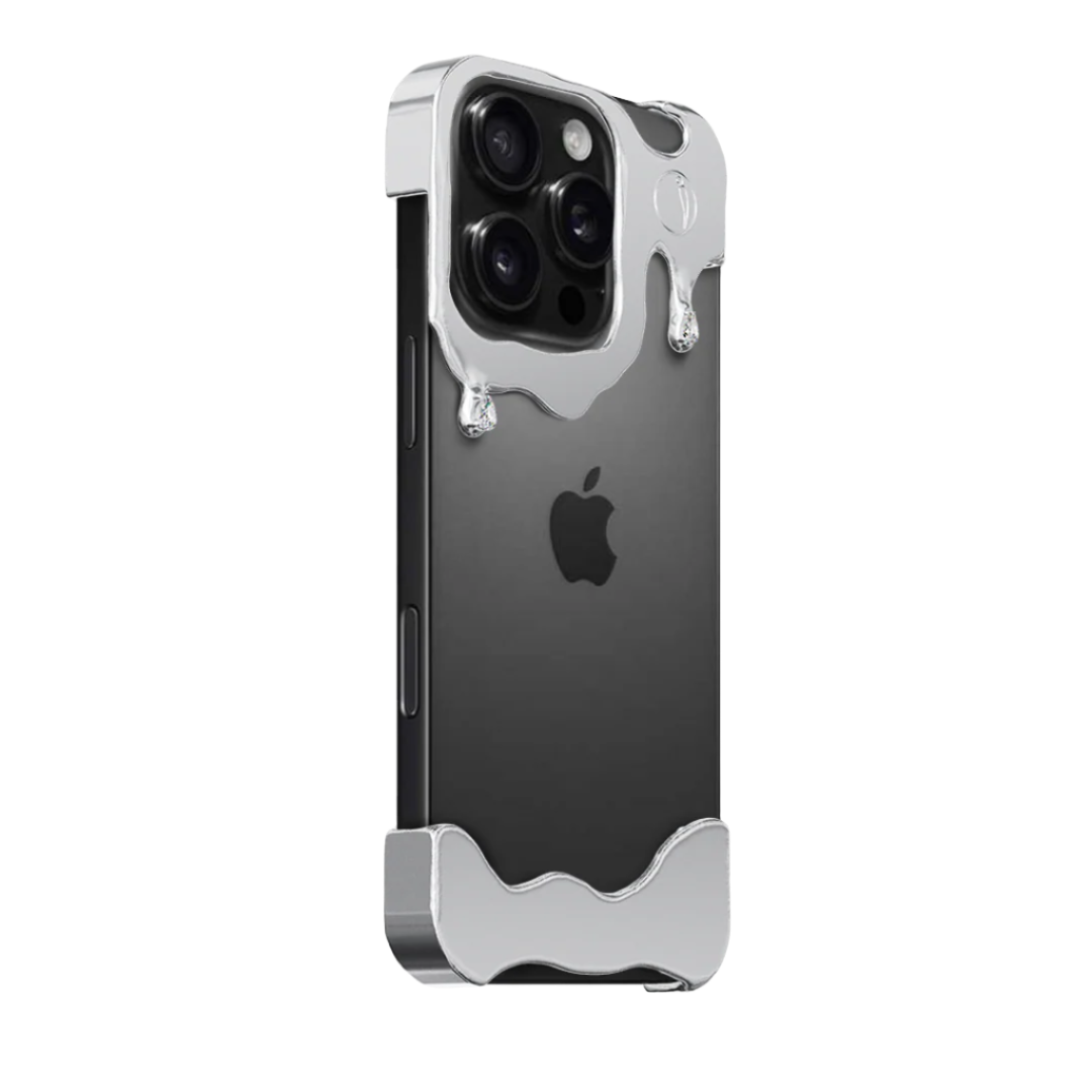 Liquid metal drip iPhone case with chrome finish – futuristic melting design for iPhone 15 pro, 15 pro max, 16 pro and 16 pro max