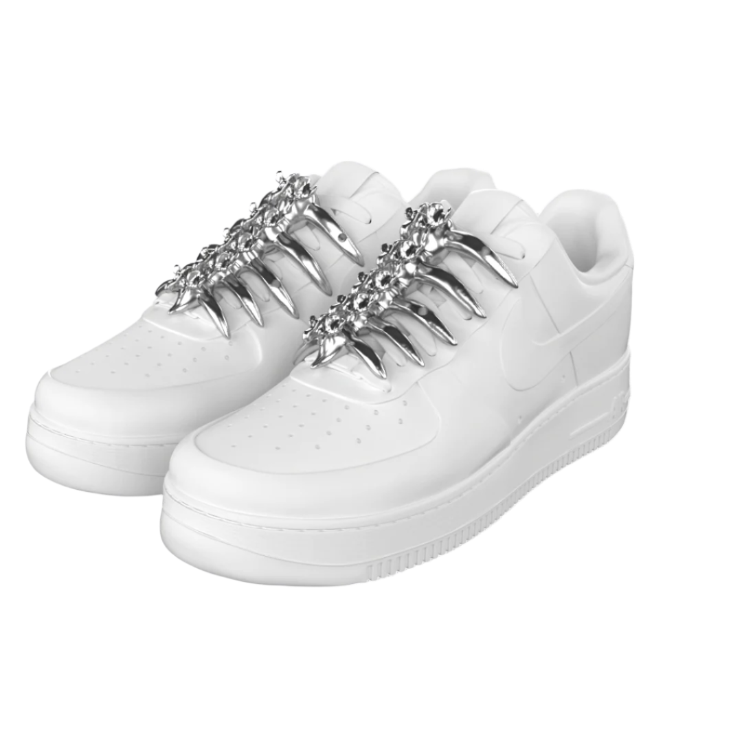 shoe jewelry, bone, silver, xtended identity