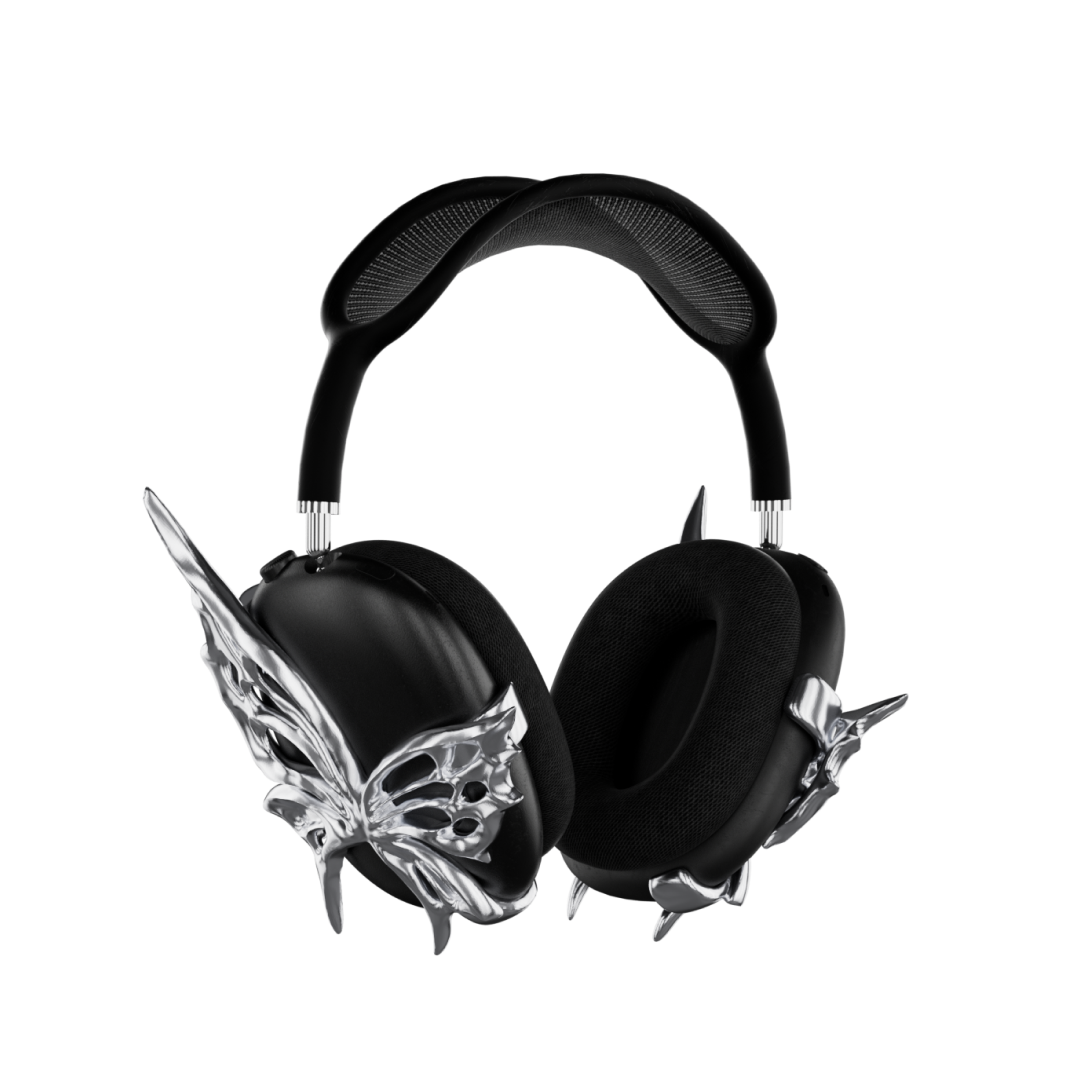 airpods cover, airpods max cover, double, butterfly, silver, xtended identity