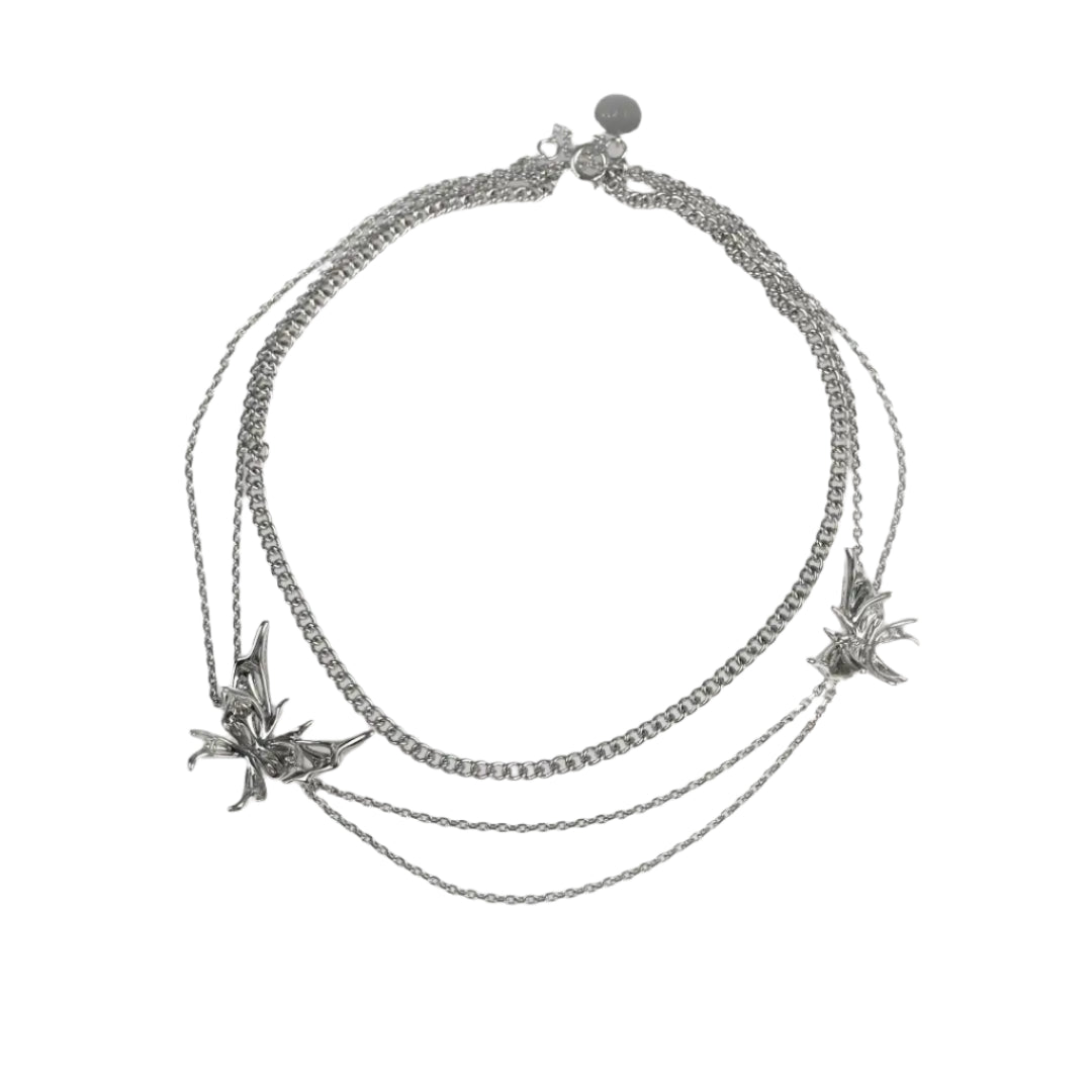 necklace, double butterfly, silver, xtended identity