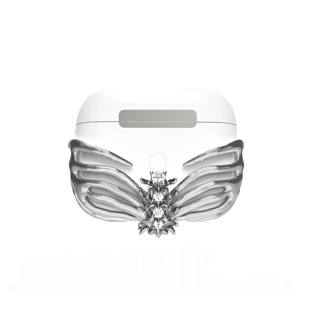 airpods cover, skeleton, diamonds, silver, xtended identity