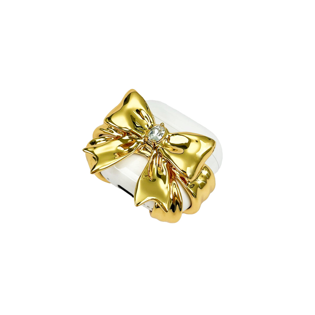 airpods cover, gem, bow, gold, white, xtended identity