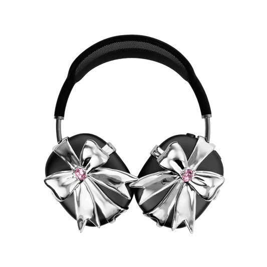 airpods cover, airpods max cover, gem, bow, pink, silver, xtended identity