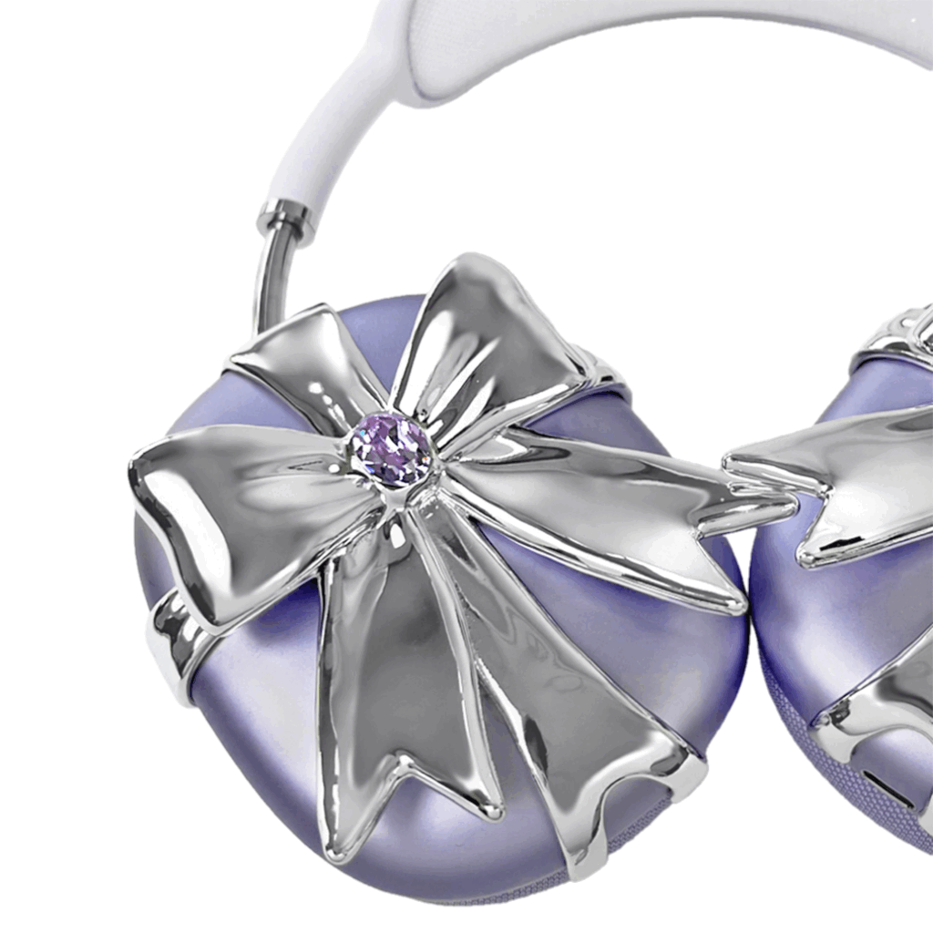 airpods cover, airpods max cover, gem, bow, purple, silver, xtended identity