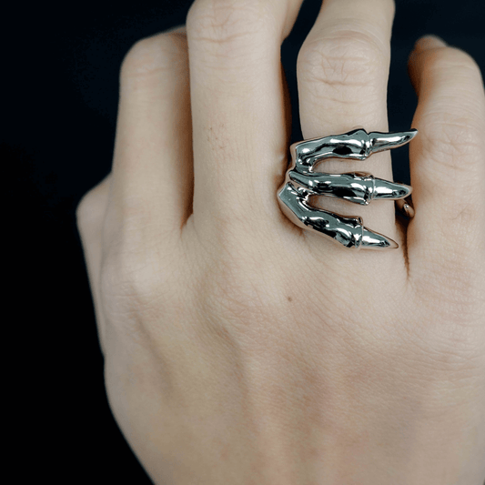 ring, skeleton hand, silver, white, xtended identity