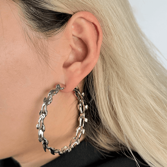 earrings, spine, hoop, bone, silver, xtended identity