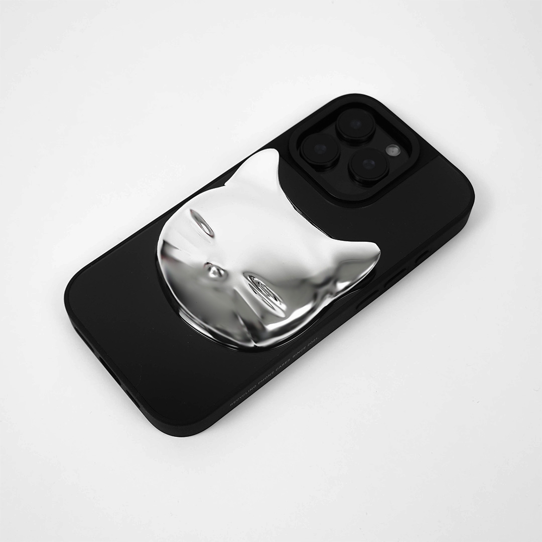 iphone case, cat face, silver, black, xtended identity, 3D printing