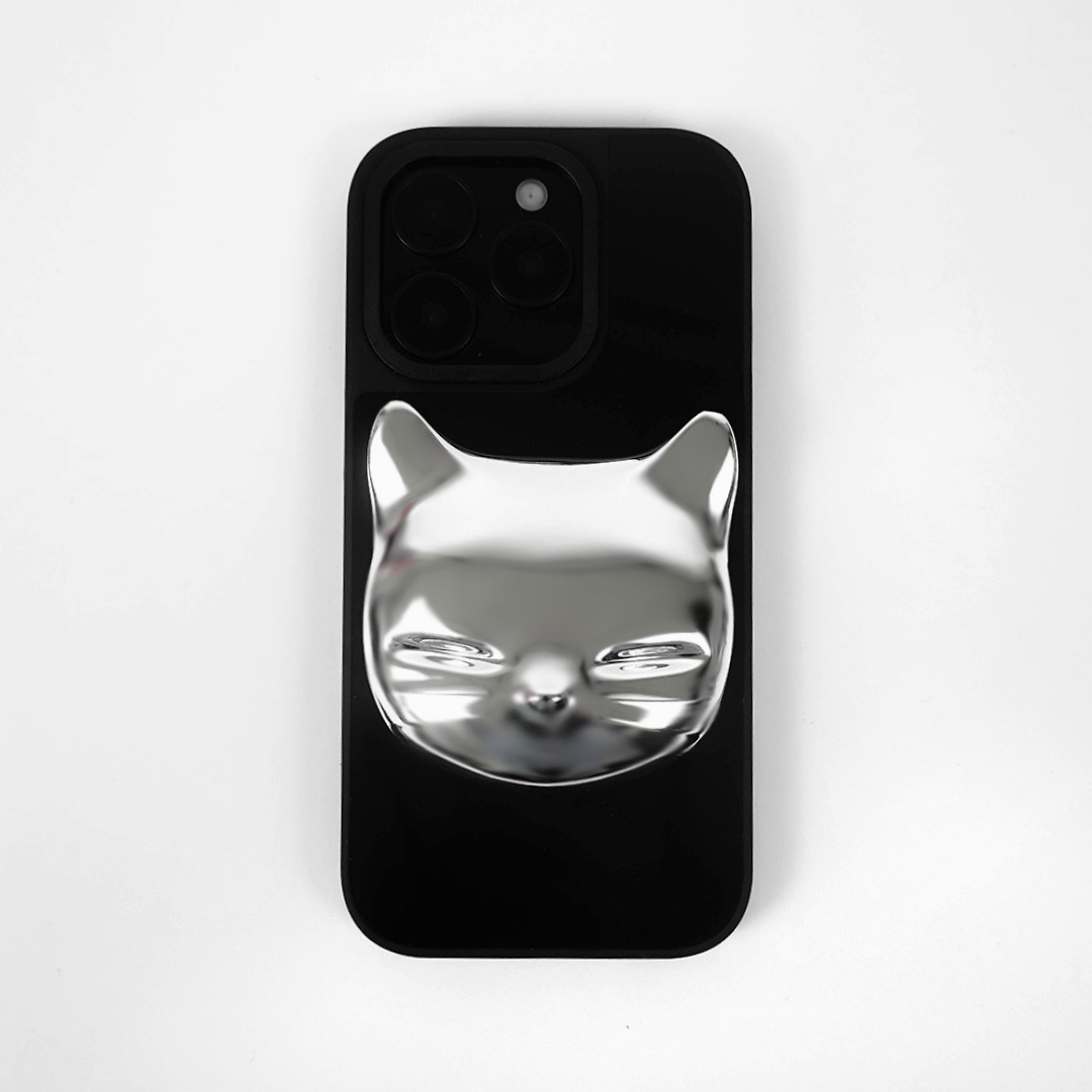 iphone case, cat face, silver, black, xtended identity, 3D printing