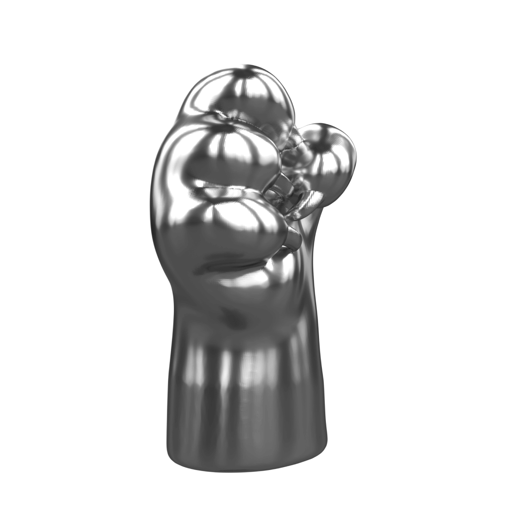 Futuristic chrome cat paw vase – sculptural paw-shaped metal vessel with smooth reflective finish, blending playful animal motif and minimalist design