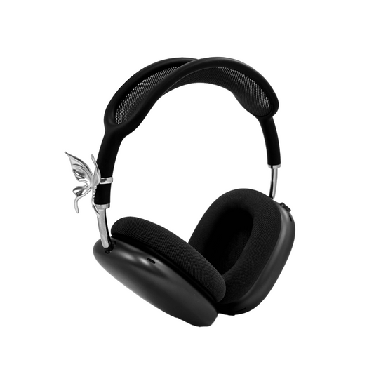 Chrome butterfly accessory for AirPods Max – sculptural clip-on headphone decoration