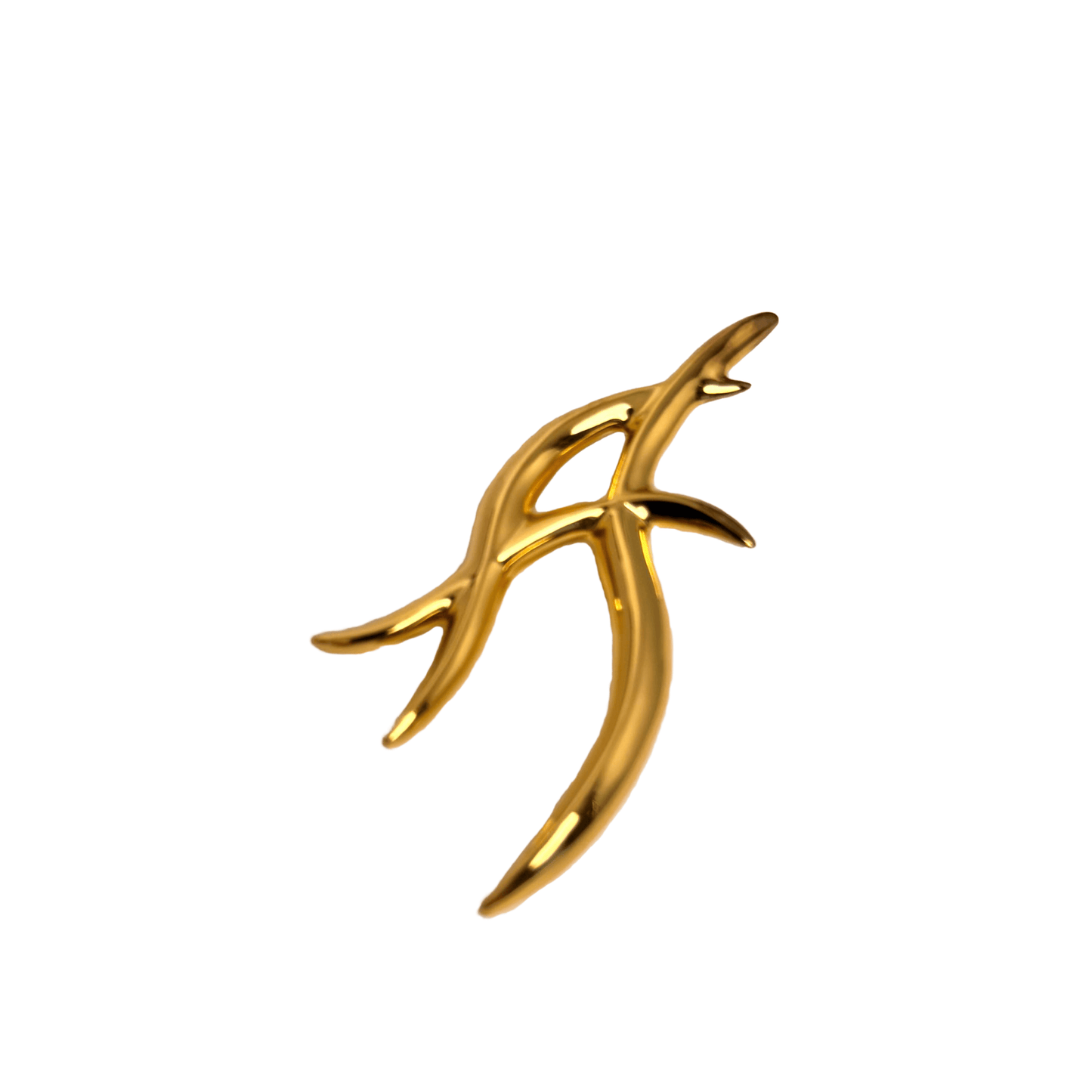 The XTENDED iDENTiTY "Cyber Dreams" Shoelry from the Cyber Dream series. A single-piece ornament featuring a fluid, abstract metallic design resembling a sharp, futuristic letter or symbol. Available finishes include Shadow Black, Liquid Silver, and Molten Gold, displayed together.