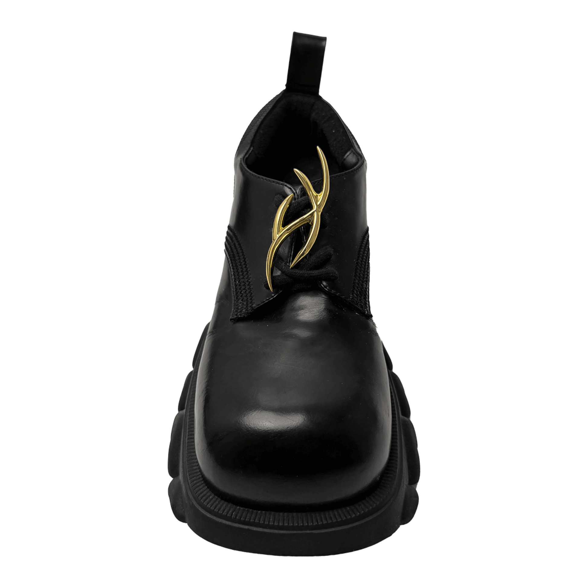 The XTENDED iDENTiTY "Cyber Spines" Shoelry from the Cyber Dream series. A single-piece ornament featuring a fluid, abstract metallic design where four sharp points intersect in a symmetrical 'X' or nucleus shape. Available finishes include Shadow Black, Liquid Silver, and Molten Gold, displayed together.