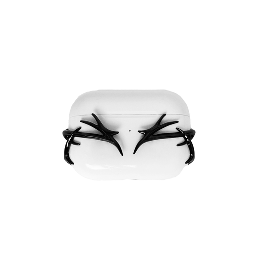 The XTENDED iDENTiTY "Cyber Spine" AirPods Cover, a collection showcasing a fluid, biomechanical exoskeleton structure that fully encases the AirPods case. Available finishes include Shadow Black, Liquid Silver, and Molten Gold, all emphasizing the sculpted, spinal-like, protective armor design.