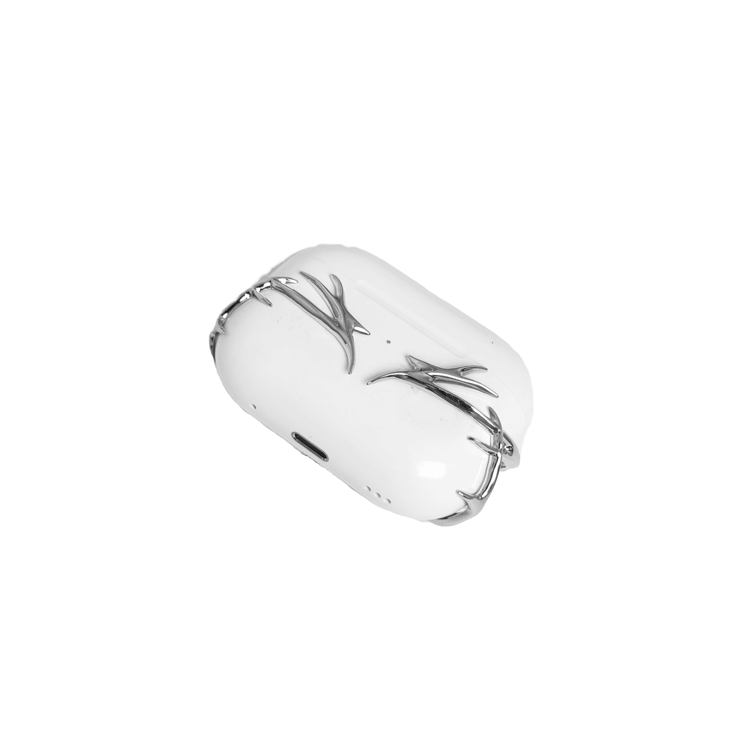 The XTENDED iDENTiTY "Cyber Spine" AirPods Cover, a collection showcasing a fluid, biomechanical exoskeleton structure that fully encases the AirPods case. Available finishes include Shadow Black, Liquid Silver, and Molten Gold, all emphasizing the sculpted, spinal-like, protective armor design.