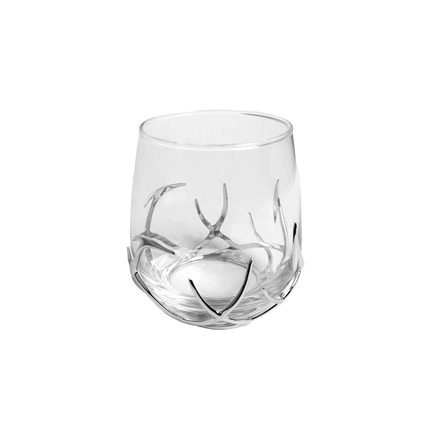 Clear glass with antler design on a white background