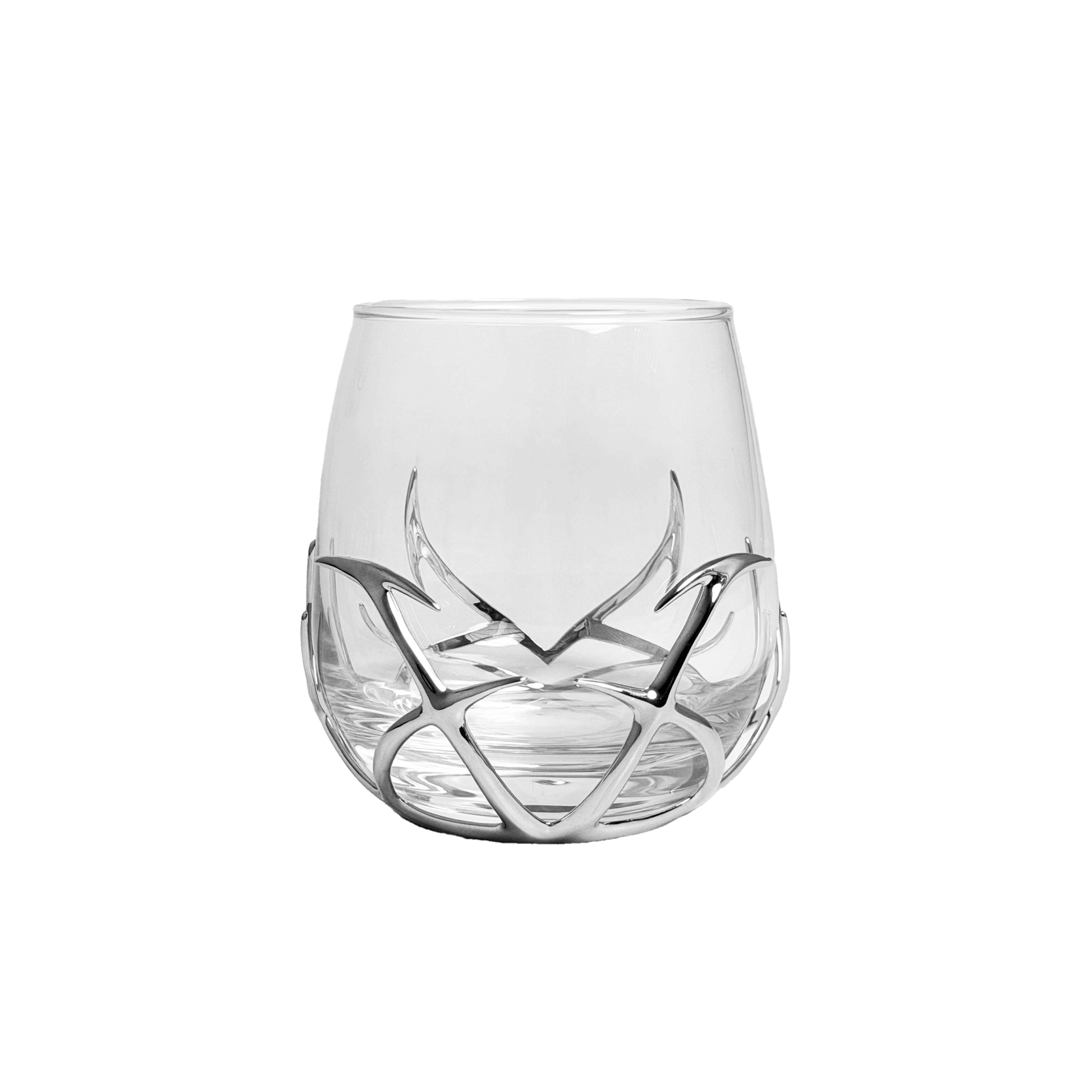 Clear glass with decorative design on a white background