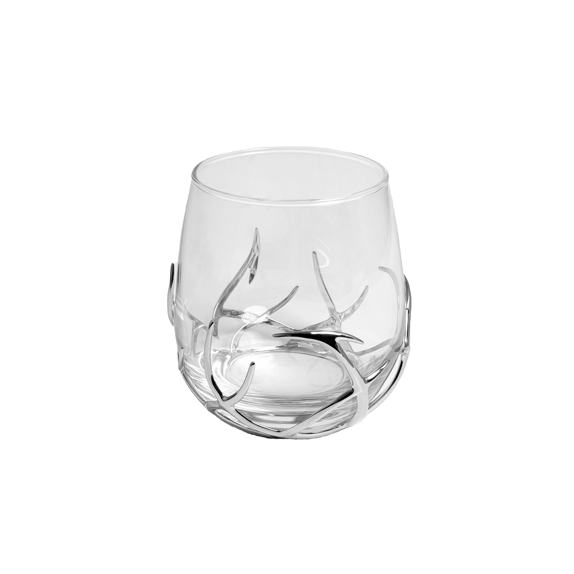 Clear glass with antler design on a white background