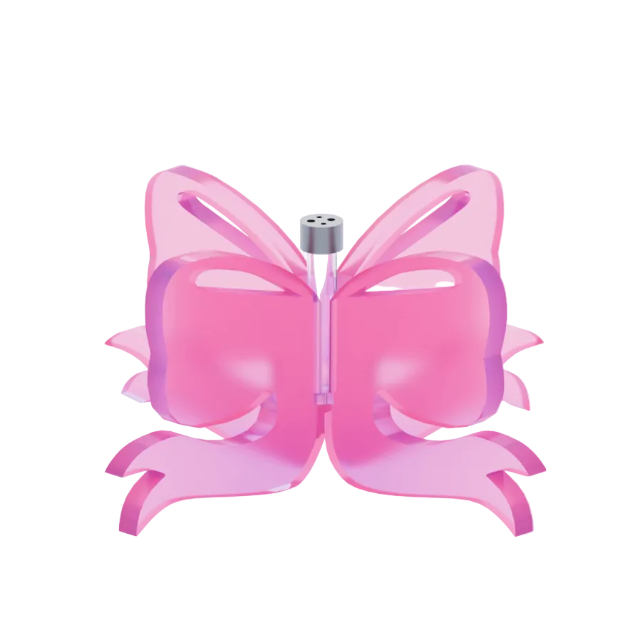 Pink butterfly-shaped object on a white background
