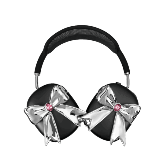 airpods cover, airpods max cover, gem, bow, pink, silver, xtended identity