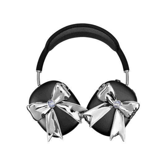 airpods cover, airpods max cover, gem, bow, pink, silver, xtended identity