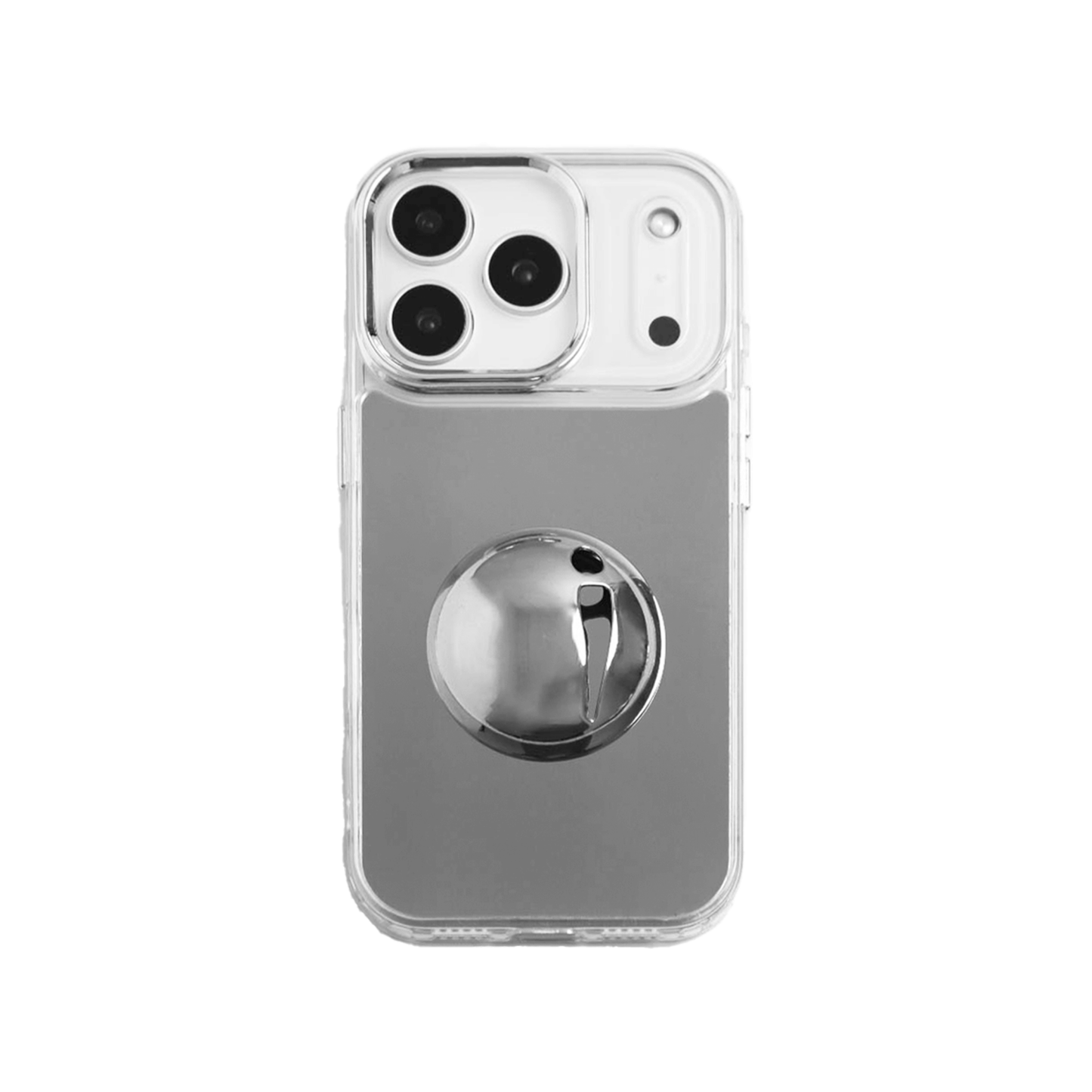 A collection of four black iPhone cases, each adorned with a distinct silver 3D metal emblem: a prominent bow tie, a sleek circular stud, an intricate spider, and a stylized four-point cross.