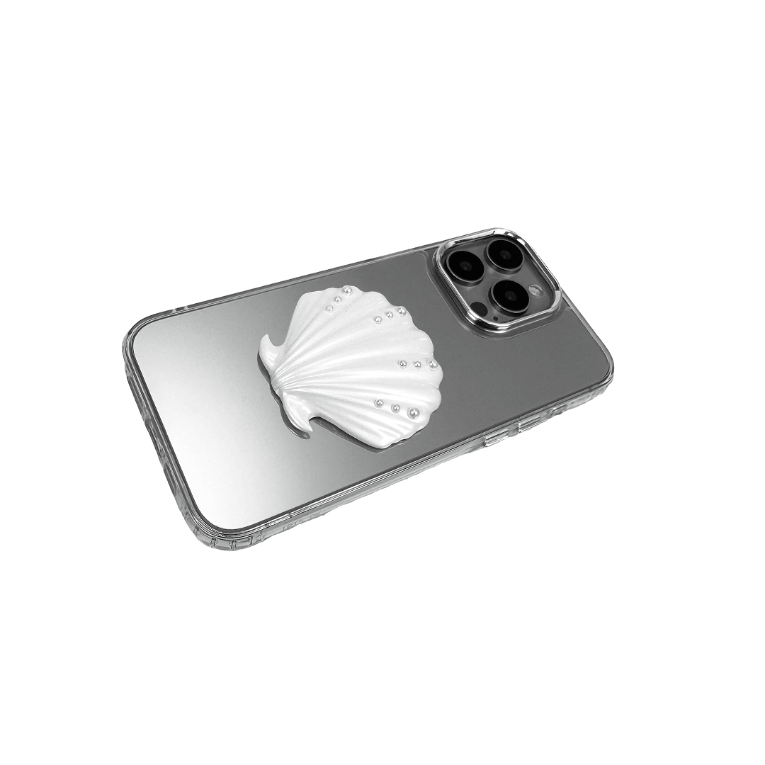 Matte phone case with a raised scallop shell design adorned with small pearl-like dots.