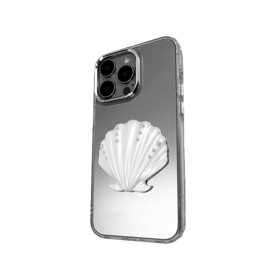 Matte phone case with a raised scallop shell design adorned with small pearl-like dots.