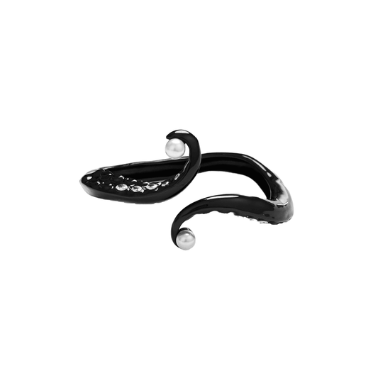 Black and silver octopus-inspired bracelet with pearl detail.