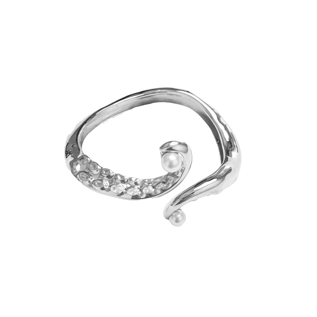 Black and silver octopus-inspired bracelet with pearl detail.