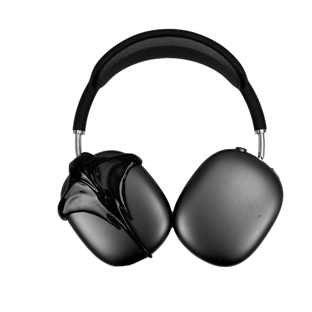 Futuristic headphones featuring a sculpted metallic stingray design with flowing, aerodynamic wings and a sharp central tail motif.