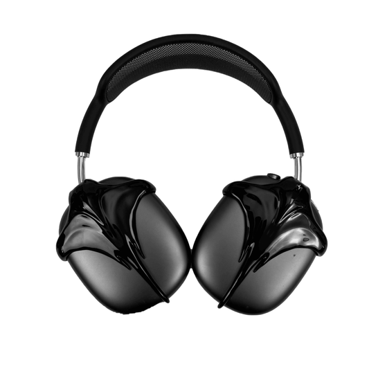 Futuristic headphones featuring a sculpted metallic stingray design with flowing, aerodynamic wings and a sharp central tail motif.