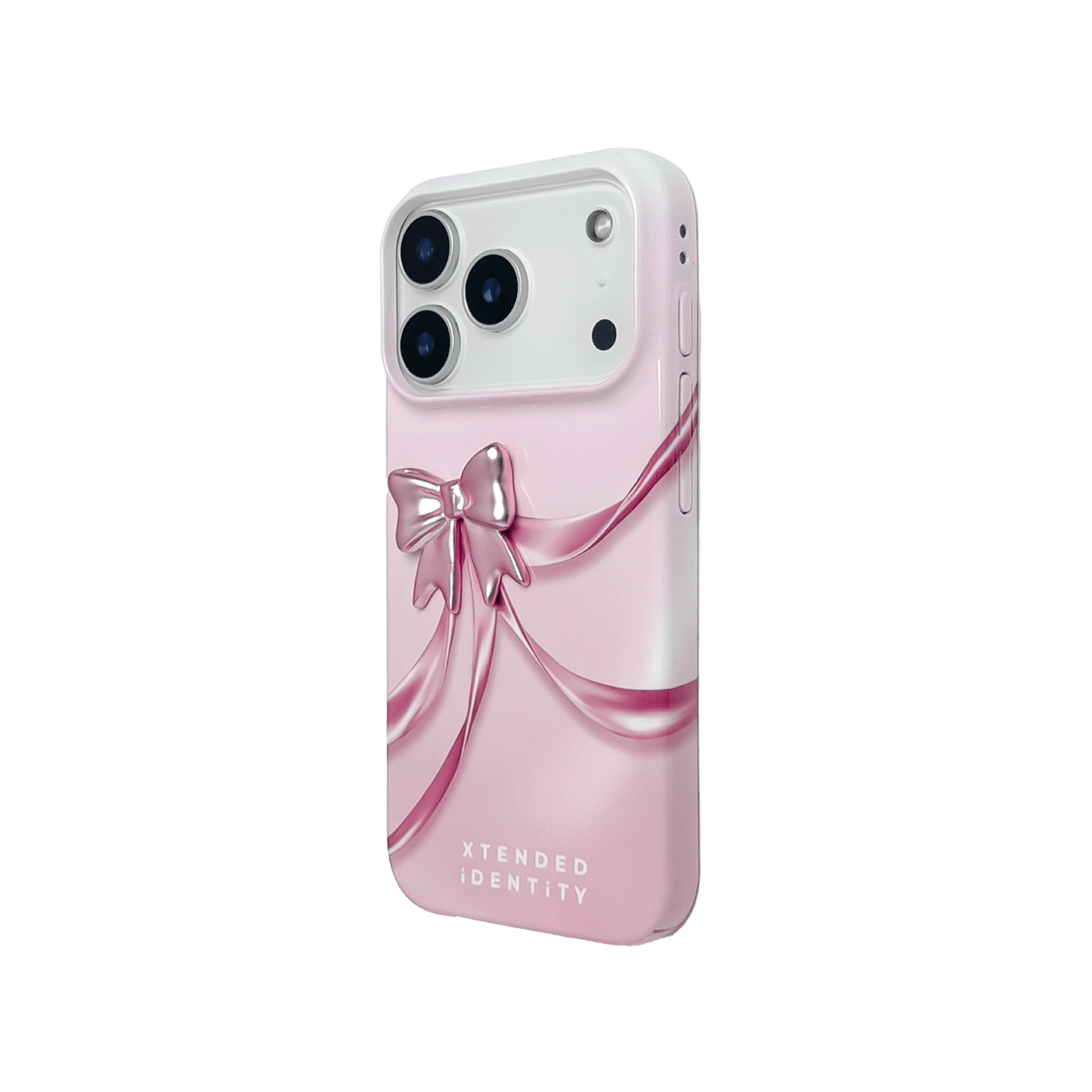 Ribbon Bow Pattern iPhone Case featuring printed bows in pink, purple, or black, each with a matching 3D bow accent attached on top. A chic and coordinated design that blends playfulness with luxury.