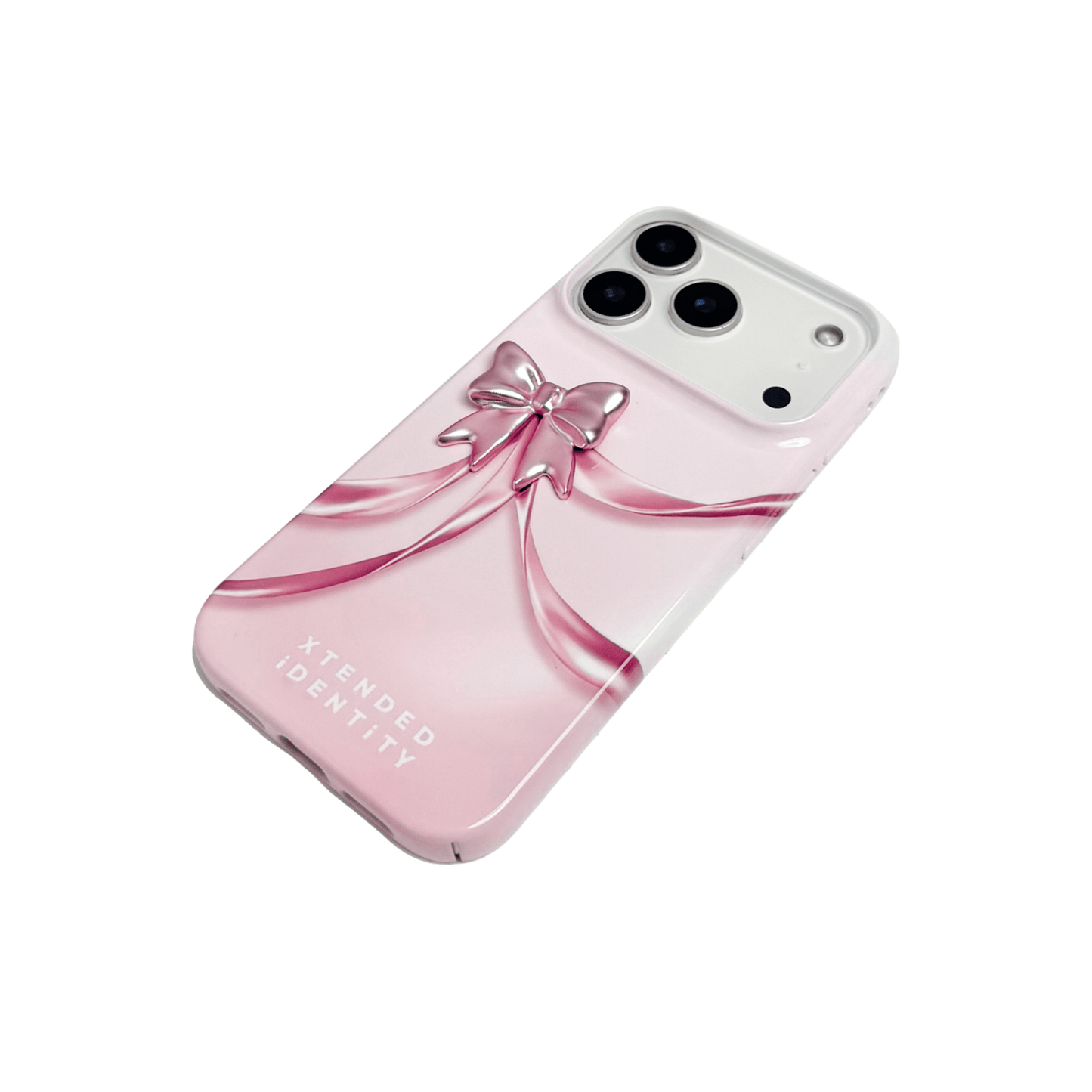 Ribbon Bow Pattern iPhone Case featuring printed bows in pink, purple, or black, each with a matching 3D bow accent attached on top. A chic and coordinated design that blends playfulness with luxury.