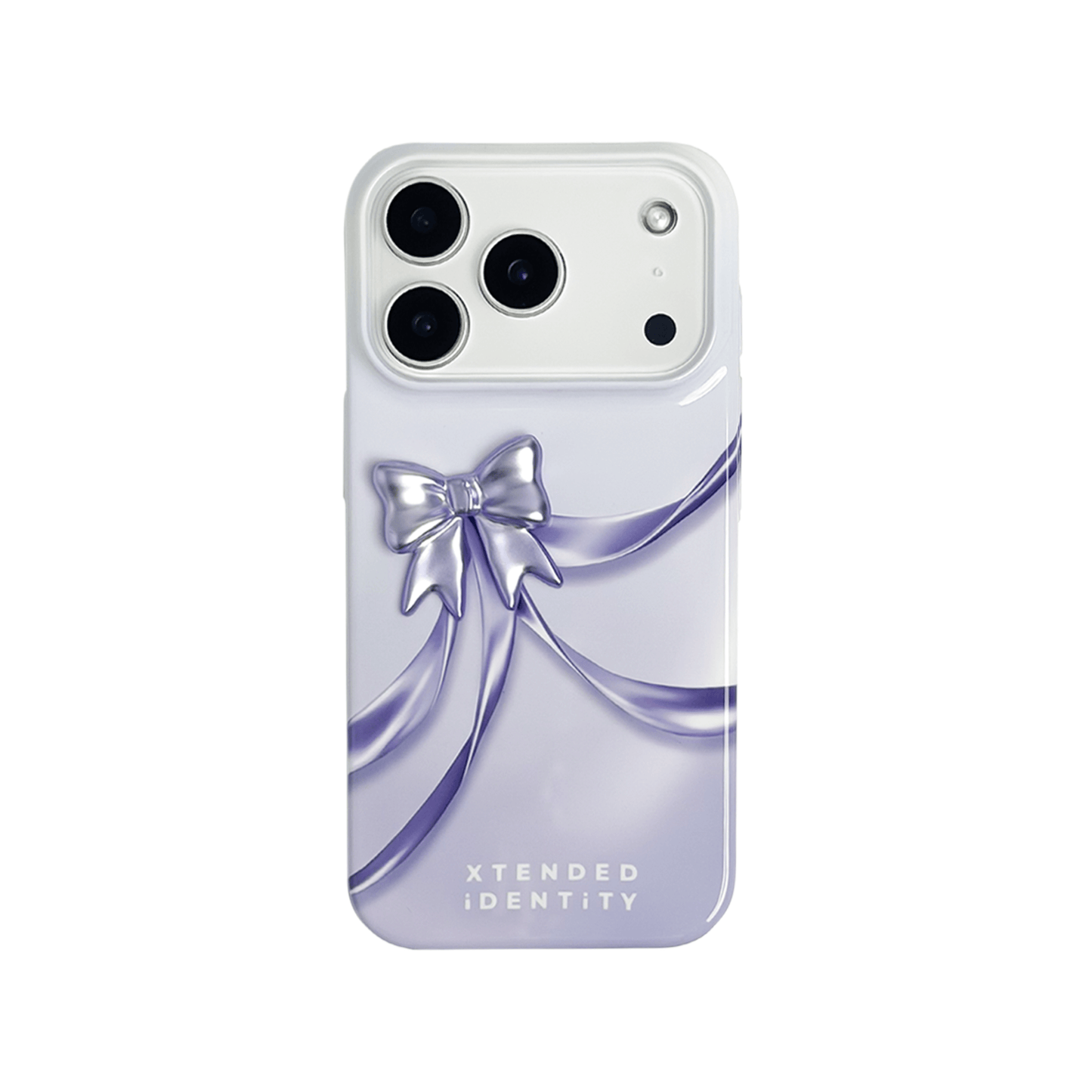 Ribbon Bow Pattern iPhone Case featuring printed bows in pink, purple, or black, each with a matching 3D bow accent attached on top. A chic and coordinated design that blends playfulness with luxury.