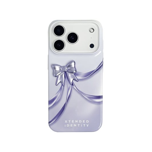 Ribbon Bow Pattern iPhone Case featuring printed bows in pink, purple, or black, each with a matching 3D bow accent attached on top. A chic and coordinated design that blends playfulness with luxury.