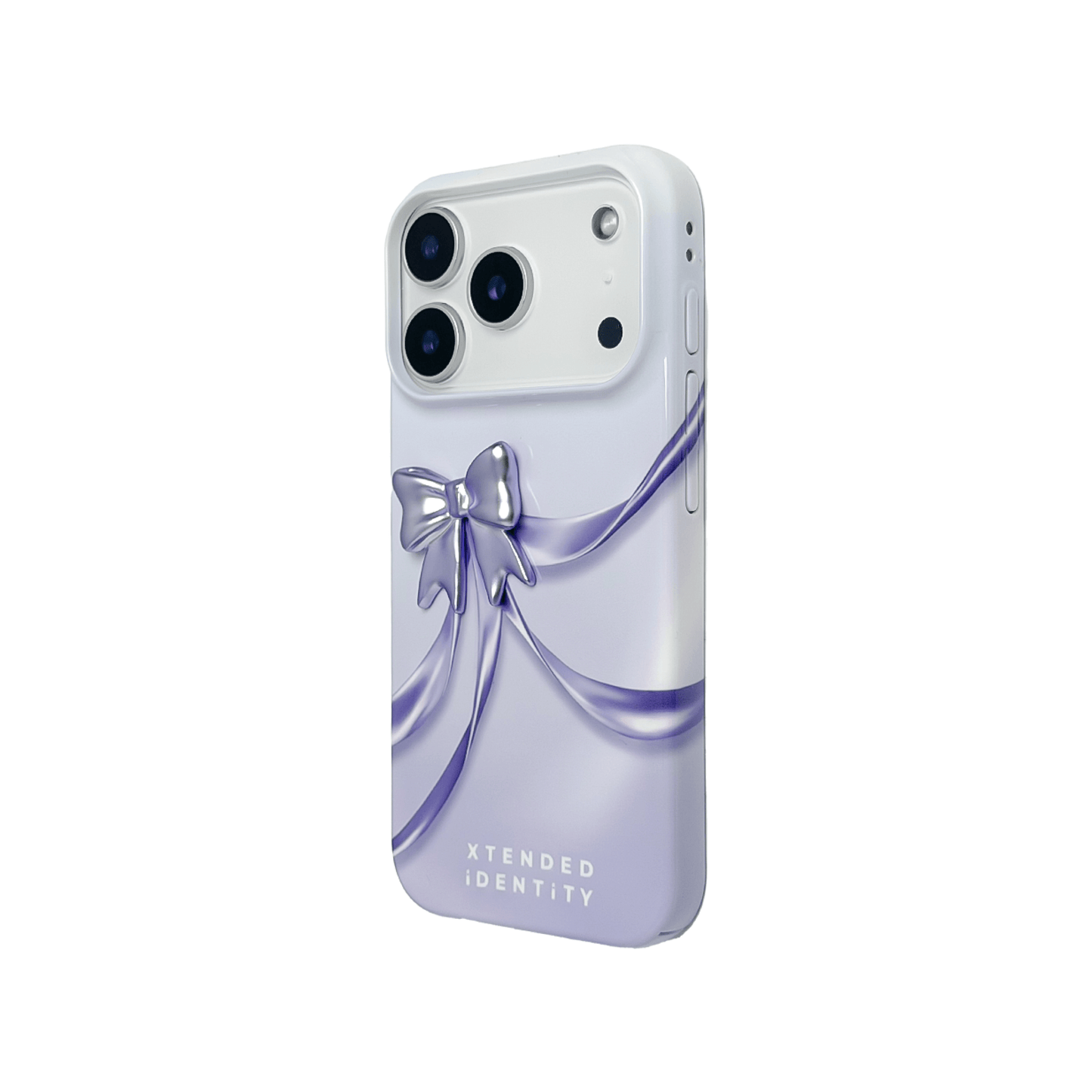 Ribbon Bow Pattern iPhone Case featuring printed bows in pink, purple, or black, each with a matching 3D bow accent attached on top. A chic and coordinated design that blends playfulness with luxury.