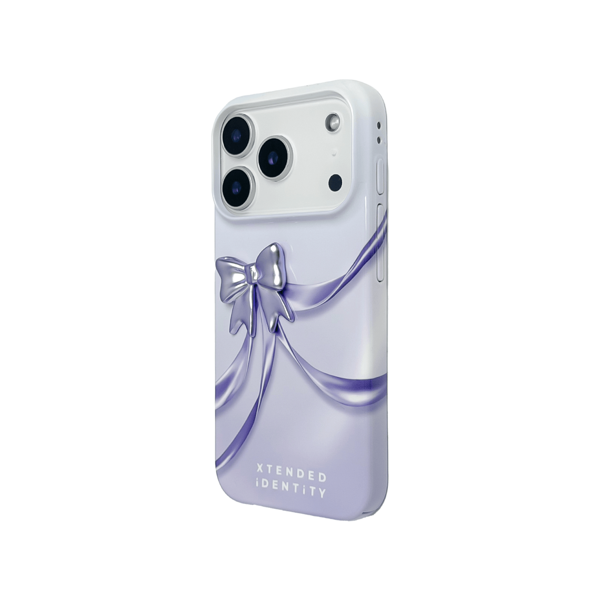Ribbon Bow Pattern iPhone Case featuring printed bows in pink, purple, or black, each with a matching 3D bow accent attached on top. A chic and coordinated design that blends playfulness with luxury.