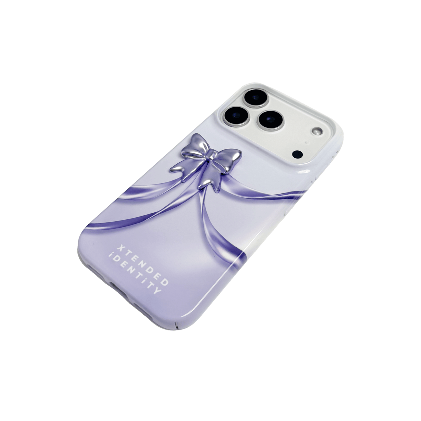 Ribbon Bow Pattern iPhone Case featuring printed bows in pink, purple, or black, each with a matching 3D bow accent attached on top. A chic and coordinated design that blends playfulness with luxury.