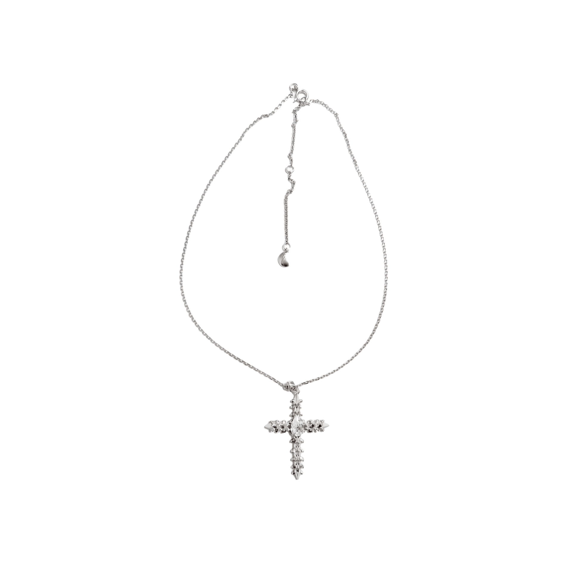 Discover the SPiNE CROSS NECKLACE, a luxurious unisex necklace featuring a distinctive skeleton-inspired cross design with diamond accents. Perfect for those seeking high-end, bold, and elegant accessories.