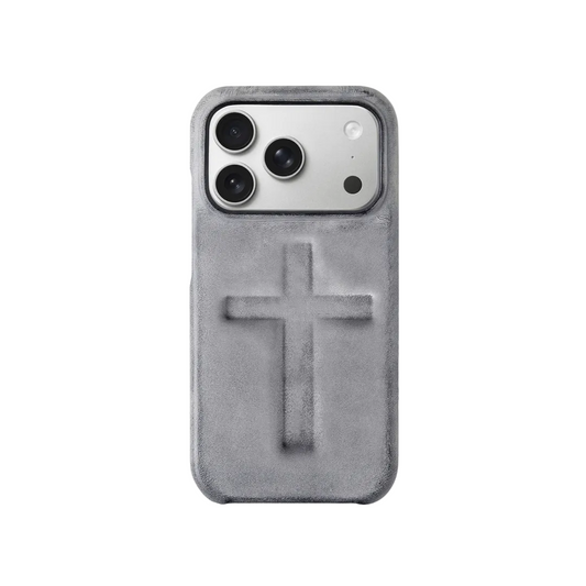 Phone case with a cross design on a white background