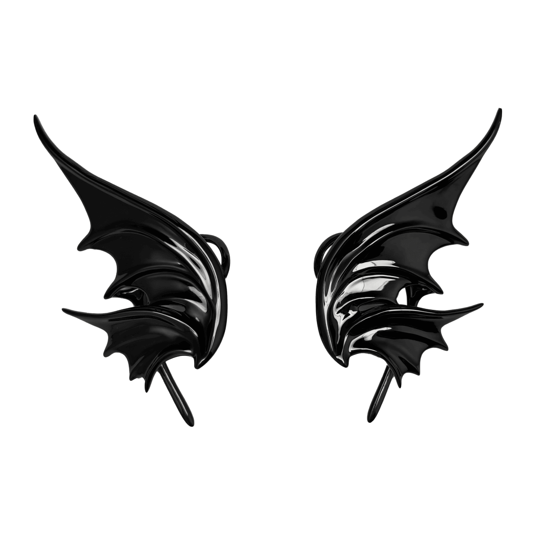 Black bat-like wings on a white background
