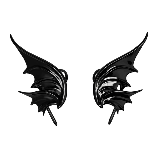 Black bat-like wings on a white background
