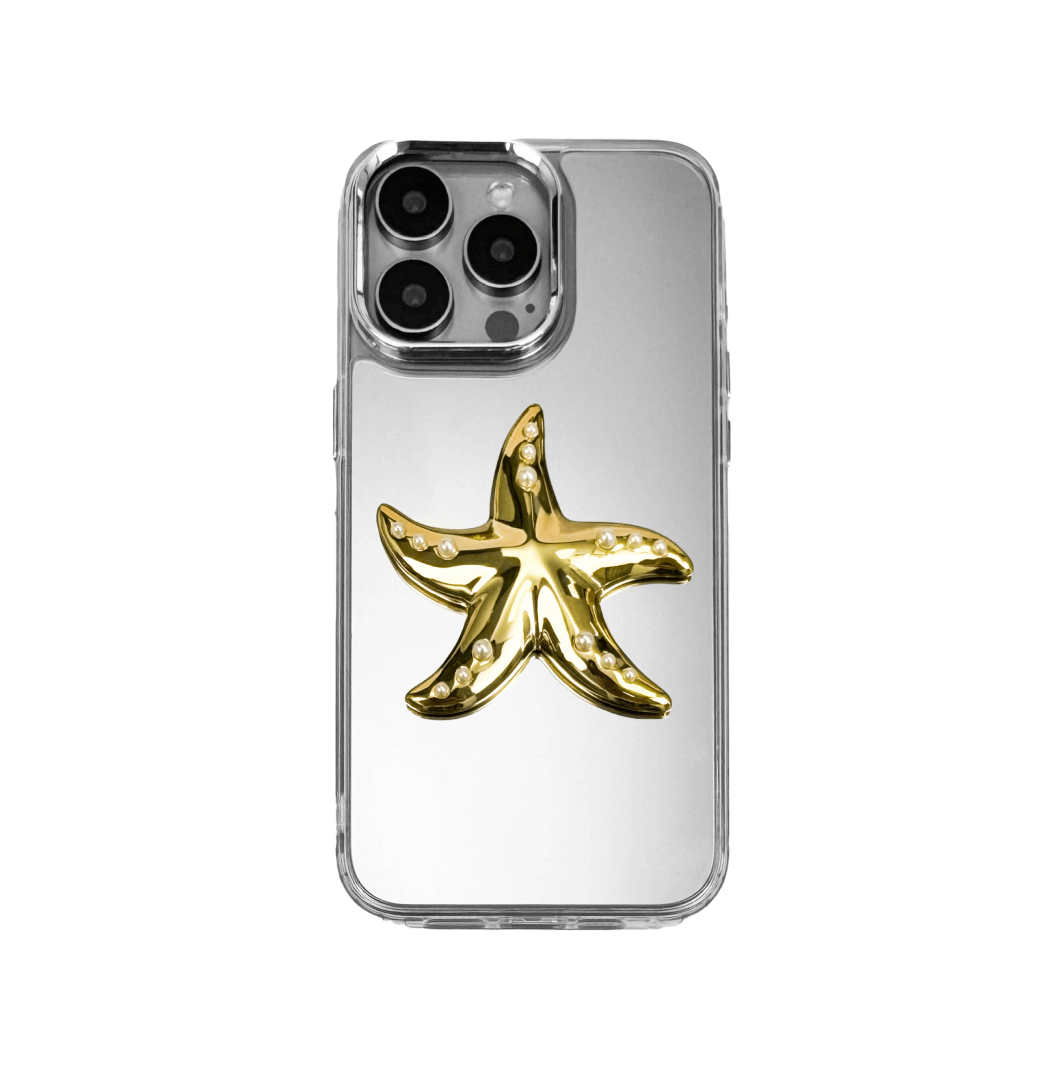 Matte phone case featuring a raised starfish design with dotted pearl-like accents on each arm.