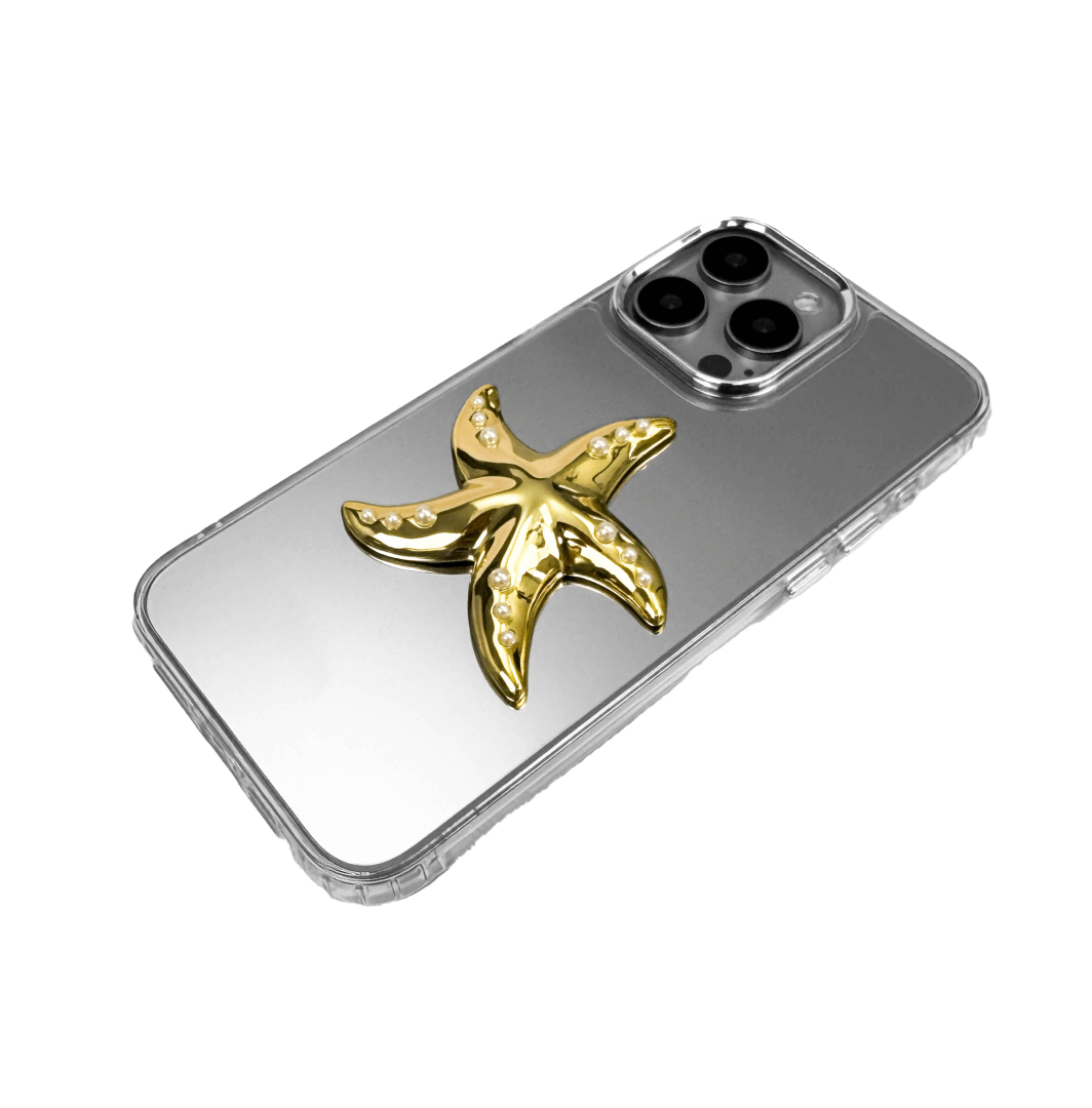 Matte phone case featuring a raised starfish design with dotted pearl-like accents on each arm.