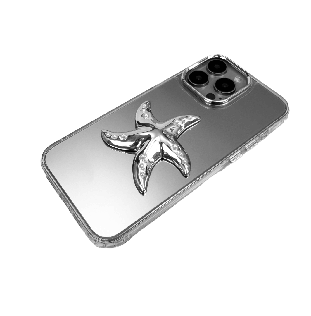Matte phone case featuring a raised starfish design with dotted pearl-like accents on each arm.